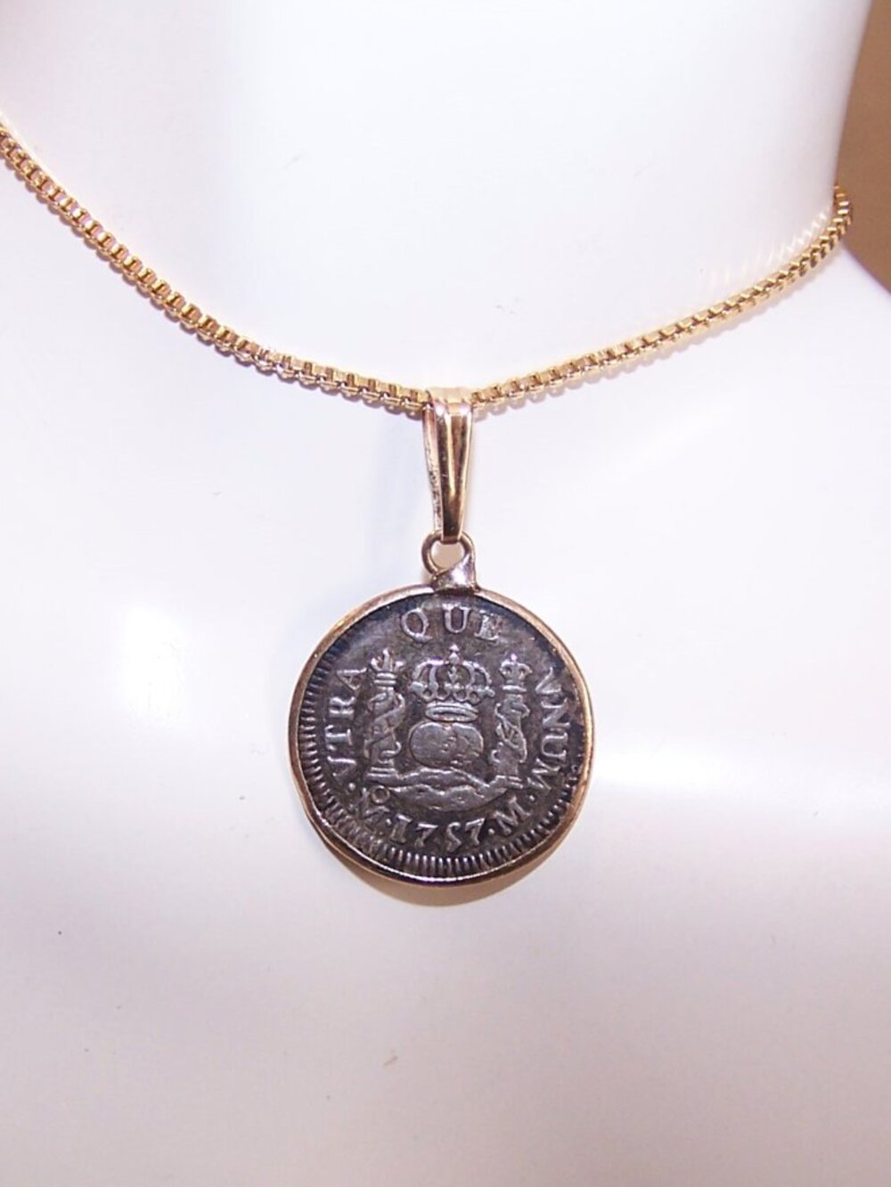 Colonial Mexico 1757 Half Real Ferdinand VI Silver Pendant with Yellow Gold Fram